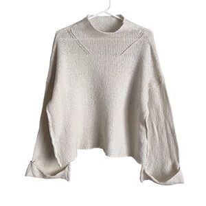 Anthropologie Moth Cream Mock Neck Sweater Oversized Cuffed Neutral Boho Medium